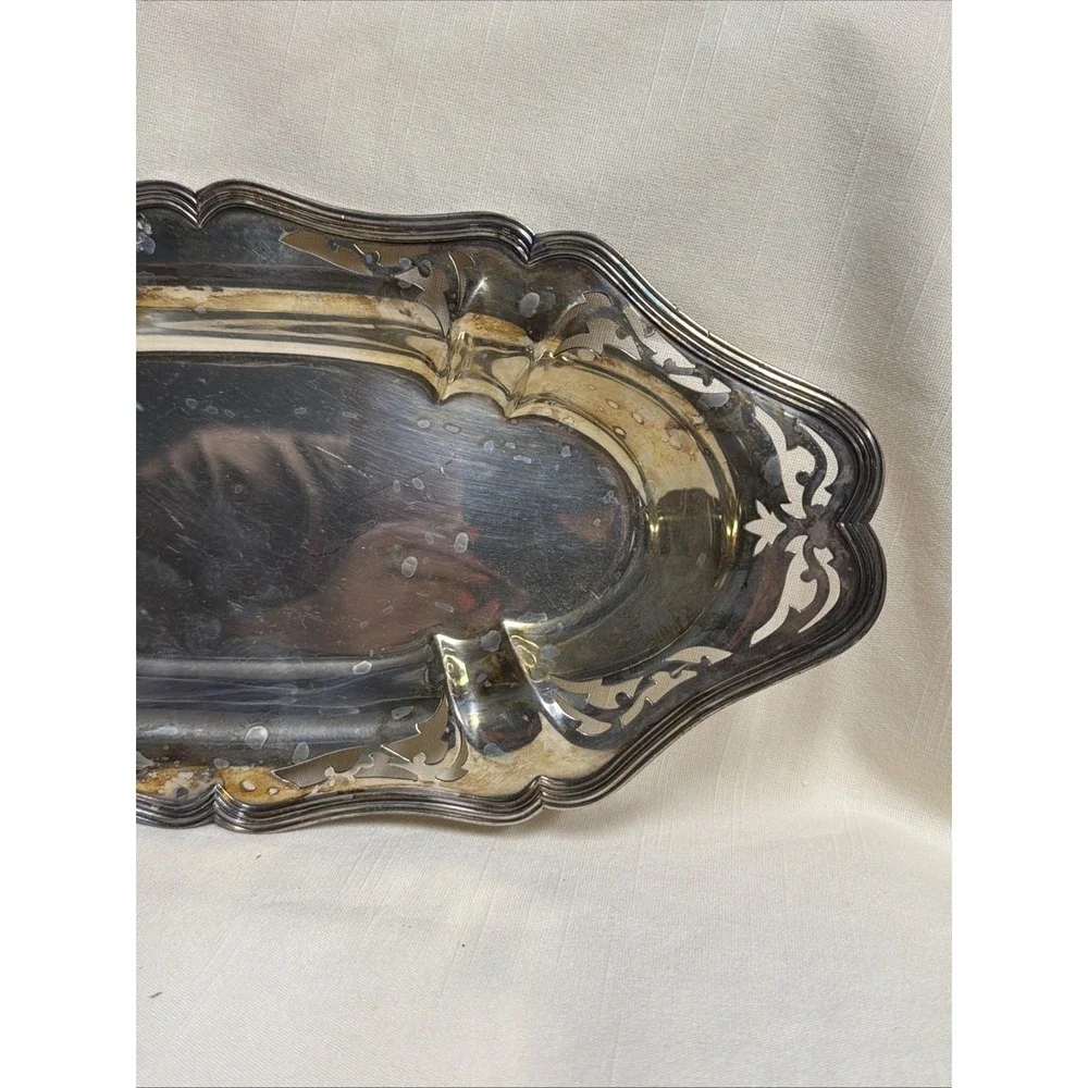 Vintage Silverplate Oval Serving Tray‎ Victorian Style sheffield reproduction